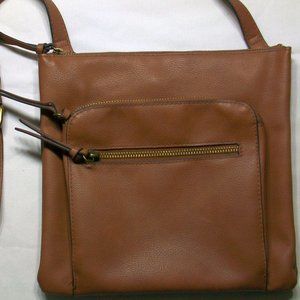 Sonoma Faux Leather Brown 2 Pocket Divided 10"x10" Crossbody Purse Bag